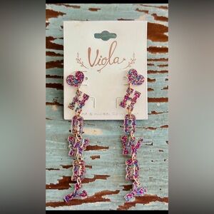 VIOLA • Multicolor Glitter 'Howdy' Drop Earrings - Hearts & Bling